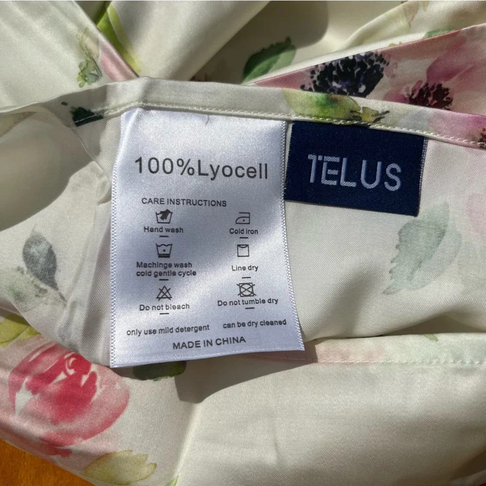TWO 100% Lyocell NEW 'TELUS' Pillowcases Beige Floral Standard Size Covers